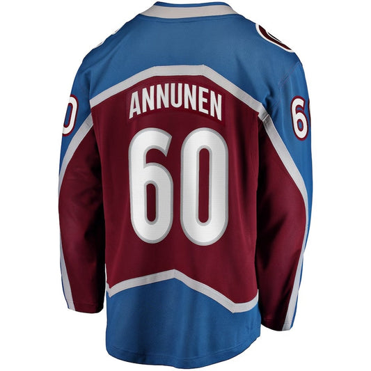 C.Avalanche #60 Justus Annunen Fanatics Home Premier Breakaway Player Jersey - Burgundy Stitched American Hockey Jersey UNEC