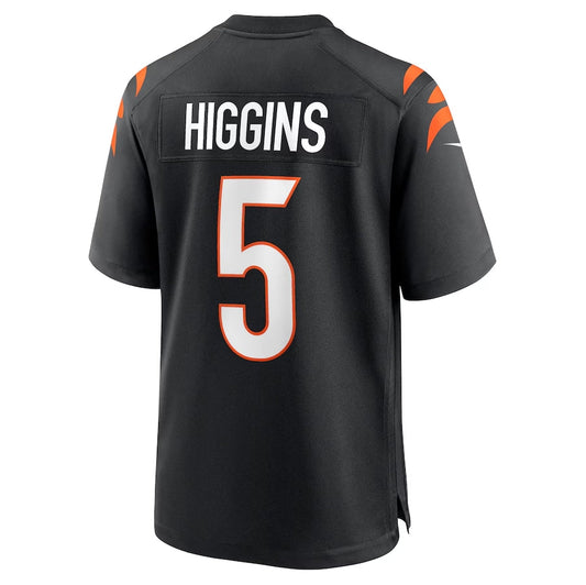 C.Bengals #5 Tee Higgins Black Game Player Stitched American Football Jerseys
