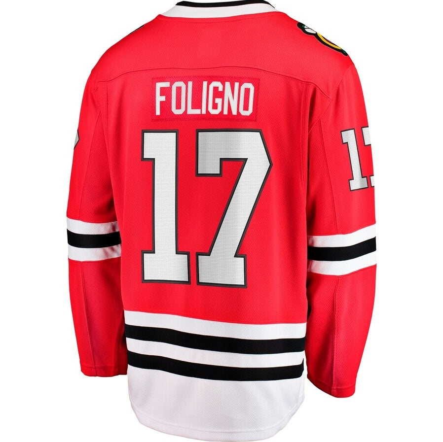 C.Blackhawks #17 Nick Foligno Fanatics Home Breakaway Jersey - Red Stitched American Hockey Jersey UNEC
