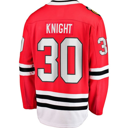 C.Blackhawks #30 Spencer Knight Fanatics Home Breakaway Jersey - Red Stitched American Hockey Jersey UNEC