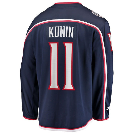 C.Blue Jackets #11 Luke Kunin Fanatics Home Breakaway Jersey - Navy Stitched American Hockey Jersey UNEC