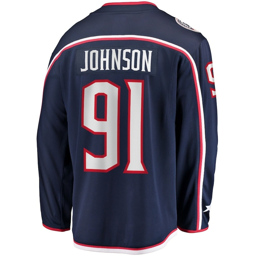 C.Blue Jackets #91 Kent Johnson Fanatics Home Breakaway Jersey - Navy Stitched American Hockey Jersey UNEC