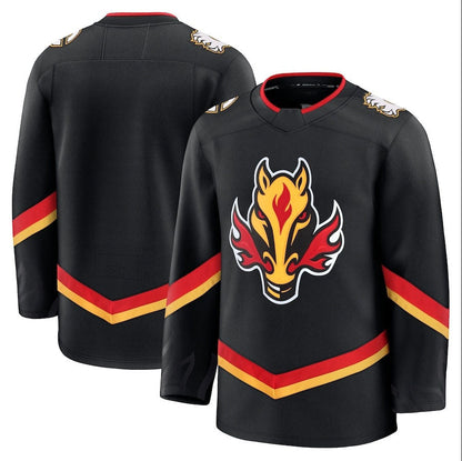 C.Flames Fanatics Alternate Premium Jersey - Black Stitched American Hockey Jersey UNEC