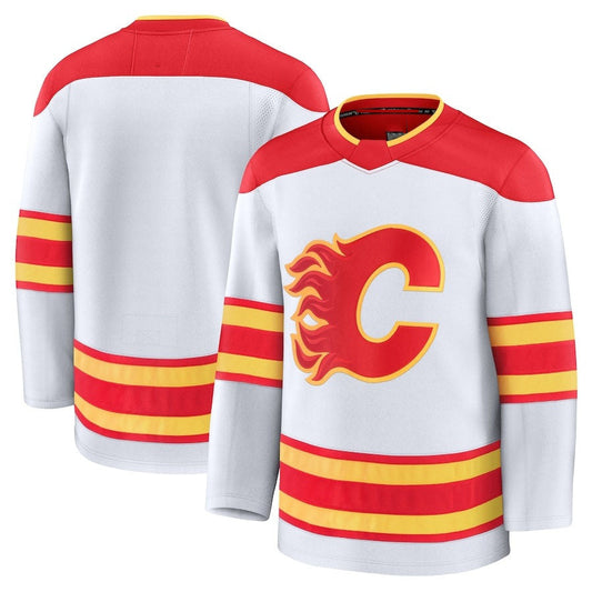 C.Flames Fanatics Away Premium Jersey - White Stitched American Hockey Jersey UNEC