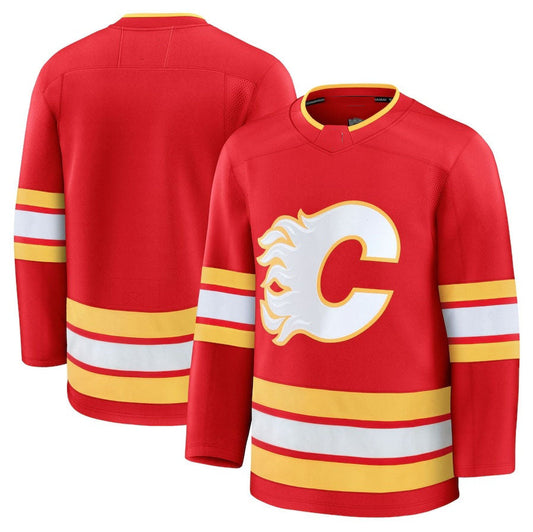 C.Flames Fanatics Home Premium Jersey - Red Stitched American Hockey Jersey UNEC