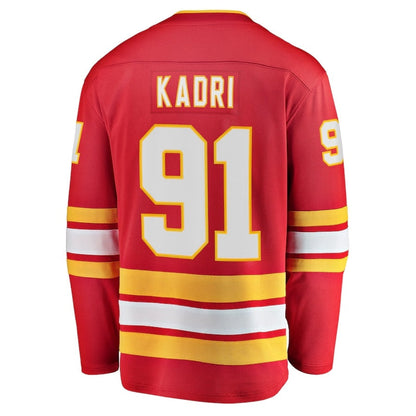 C.Flames #91 Nazem Kadri Fanatics Home Breakaway Player Jersey - Red Stitched American Hockey Jersey UNEC