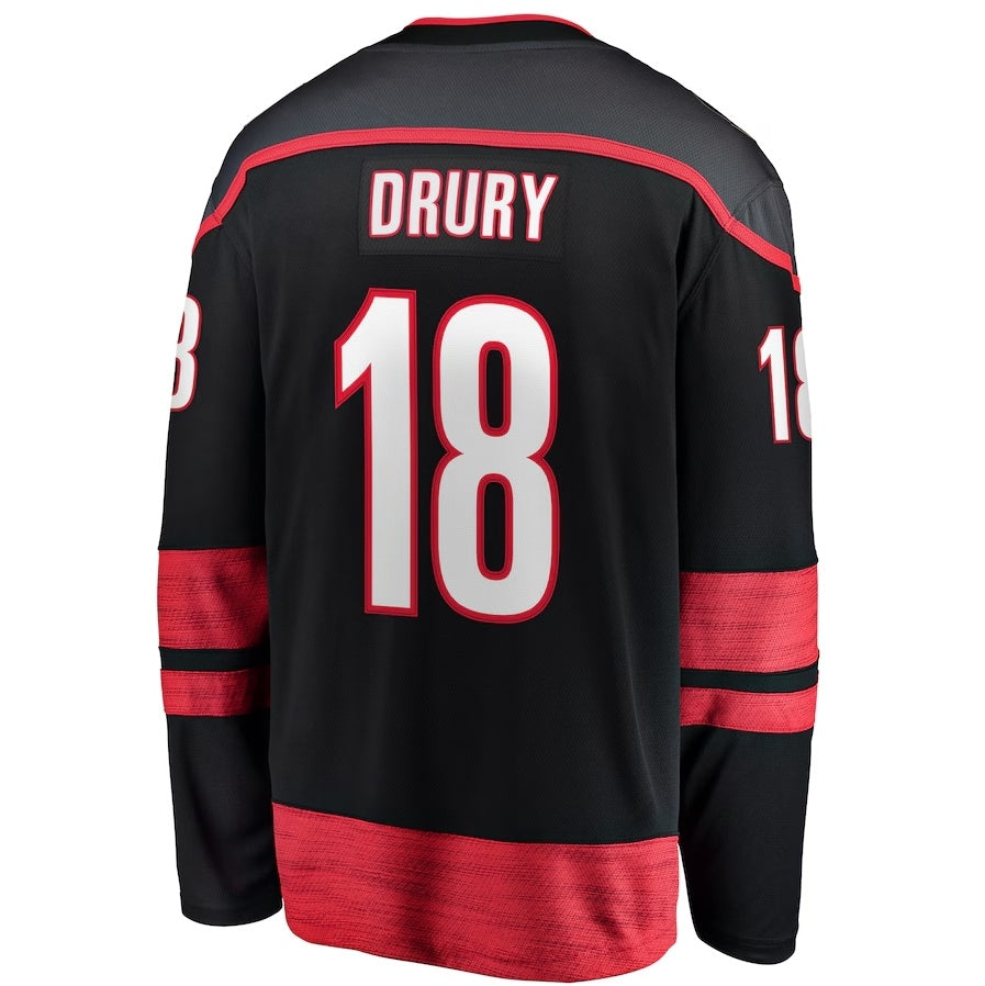 C.Hurricanes #18 Jack Drury Fanatics Home Premier Breakaway Player Jersey - Black Stitched American Hockey Jersey UNEC