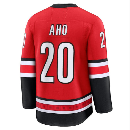 C.Hurricanes #20 Sebastian Aho Fanatics Alternate Premium Jersey - Red Stitched American Hockey Jersey UNEC