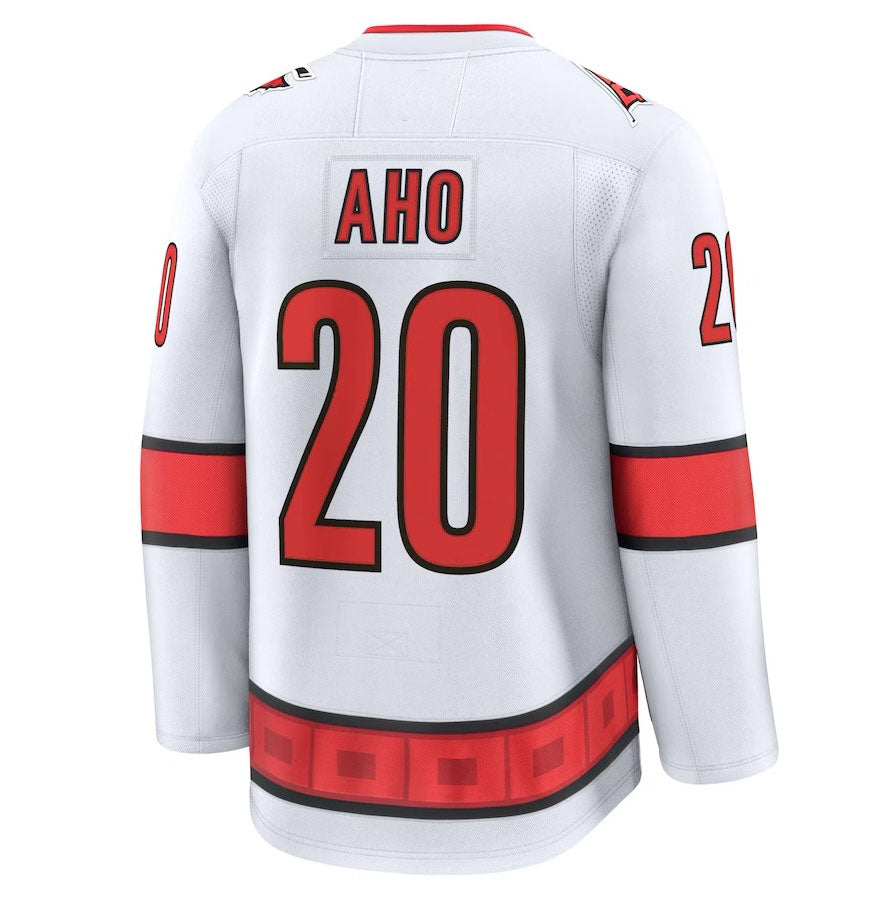C.Hurricanes #20 Sebastian Aho Fanatics Away Premium Jersey - White Stitched American Hockey Jersey UNEC