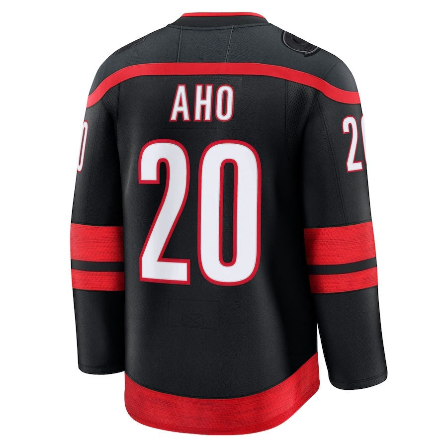 C.Hurricanes #20 Sebastian Aho Fanatics Home Premium Jersey - Black Stitched American Hockey Jersey UNEC