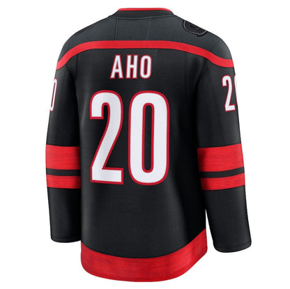C.Hurricanes #20 Sebastian Aho Fanatics Home Premium Jersey - Black Stitched American Hockey Jersey UNEC