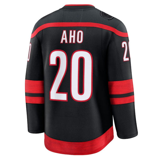 C.Hurricanes #20 Sebastian Aho Fanatics Home Premium Jersey - Black Stitched American Hockey Jersey UNEC