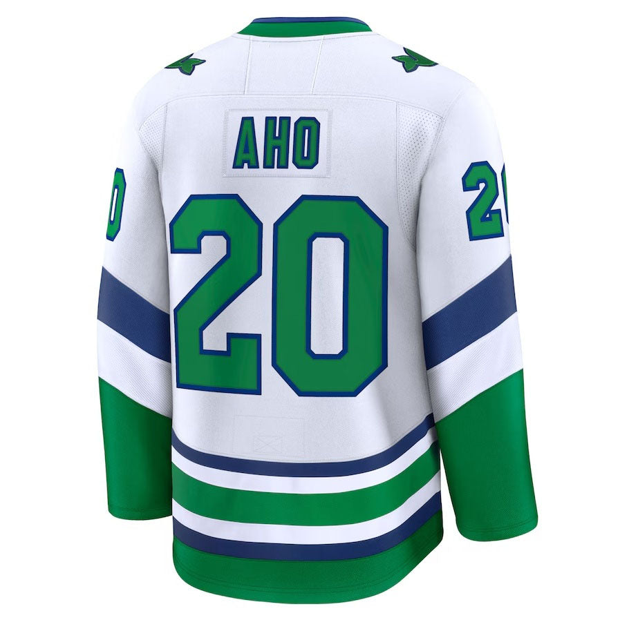 C.Hurricanes #20 Sebastian Aho Fanatics Throwback Premium Jersey - White Stitched American Hockey Jersey UNEC