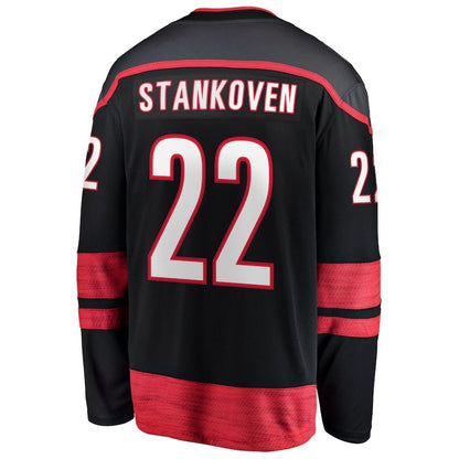 C.Hurricanes #22 Logan Stankoven Fanatics Home Breakaway Jersey - Black Stitched American Hockey Jersey UNEC