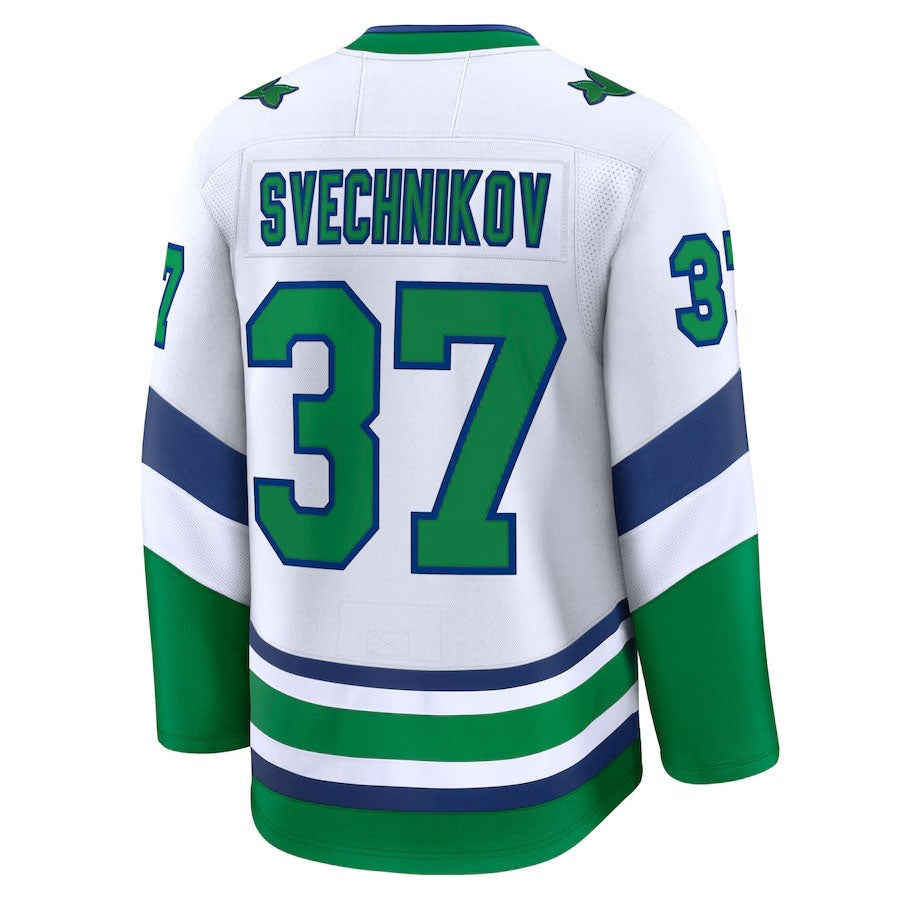 C.Hurricanes #37 Andrei Svechnikov Fanatics Throwback Premium Jersey - White Stitched American Hockey Jersey UNEC