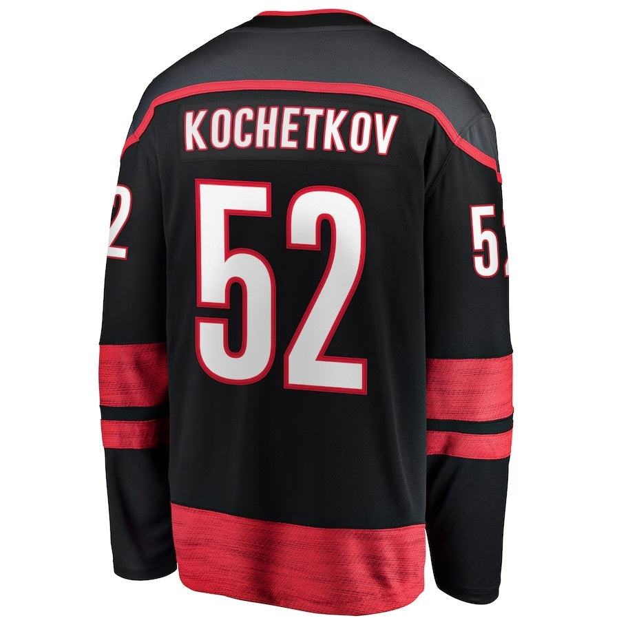 C.Hurricanes #52 Pyotr Kochetkov Fanatics Home Premier Breakaway Player Jersey - Black Stitched American Hockey Jersey UNEC