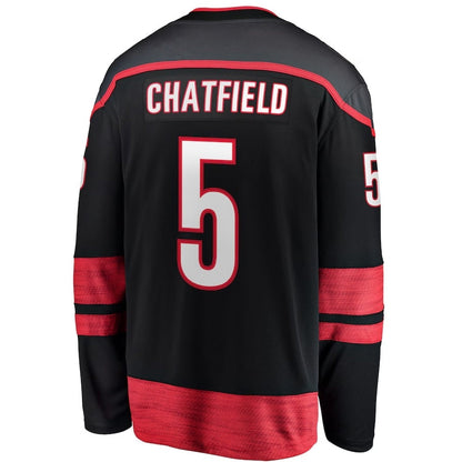 C.Hurricanes #5 Jalen Chatfield Fanatics Home Premier Breakaway Player Jersey - Black Stitched American Hockey Jersey UNEC