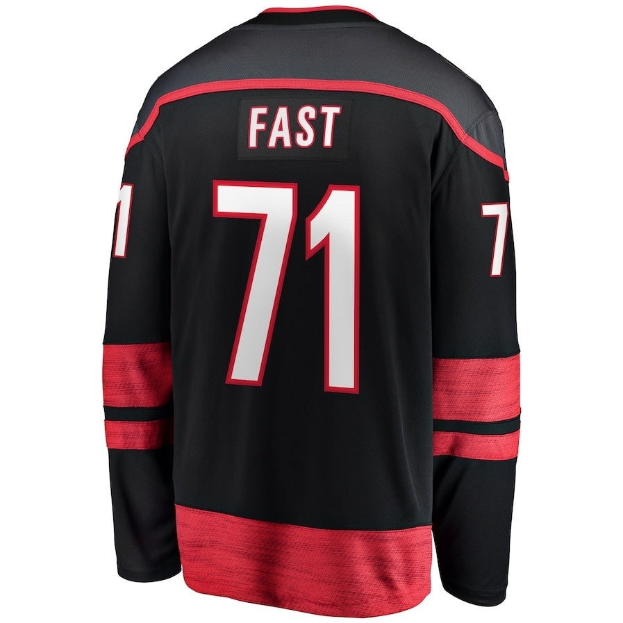 C.Hurricanes #71 Jesper Fast Fanatics Home Breakaway Jersey - Black Stitched American Hockey Jersey UNEC
