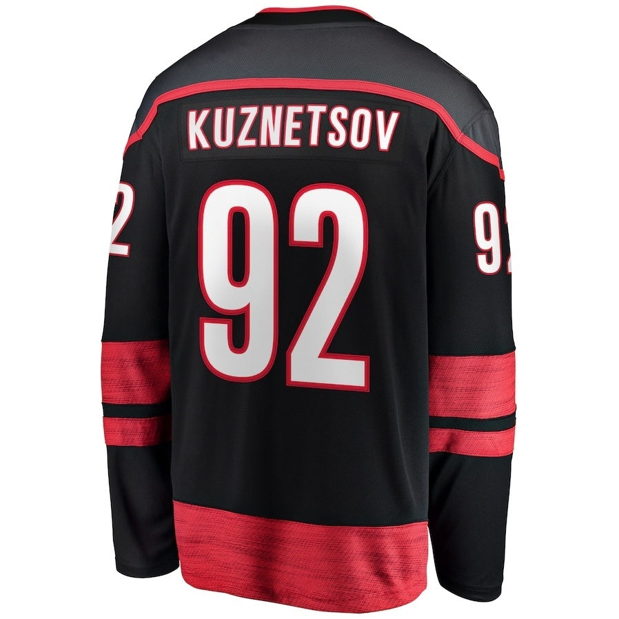 C.Hurricanes #92 Evgeny Kuznetsov Fanatics Home Breakaway Jersey - Black Stitched American Hockey Jersey UNEC