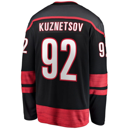 C.Hurricanes #92 Evgeny Kuznetsov Fanatics Home Breakaway Jersey - Black Stitched American Hockey Jersey UNEC