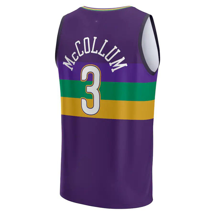 NO.Pelicans #3 C.J. McCollum Fanatics Branded  2022-23 Fastbreak Jersey City Edition Purple Stitched American Basketball Jersey UNEC