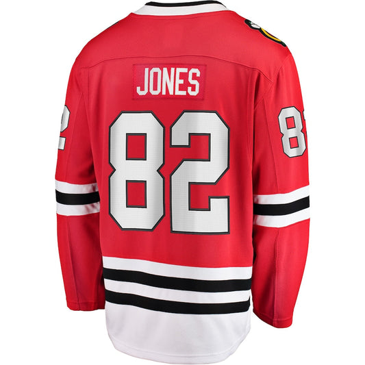 C.Blackhawks #82 Caleb Jones Fanatics Branded Breakaway Player Jersey Red Stitched American Hockey Jersey UNEC