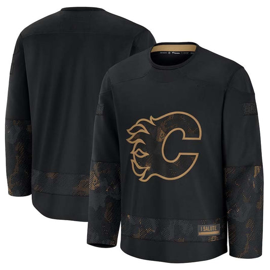C.Flames Fanatics 2024 Military Appreciation Practice Jersey - Black Stitched American Hockey Jersey UNEC