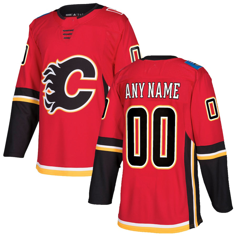 Custom C.Flames Authentic Jersey Red Stitched American Hockey Jersey UNEC