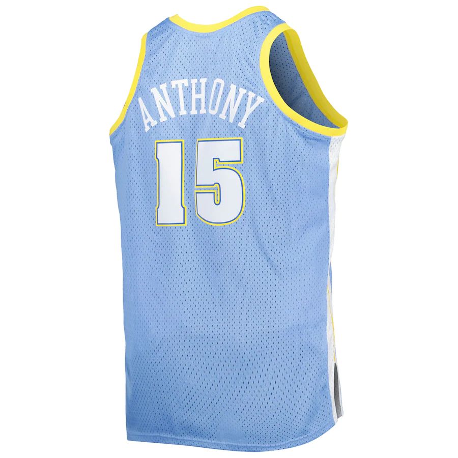 D.Nuggets #15 Carmelo Anthony Mitchell & Ness Big & Tall Hardwood Classics 2003-04 Swingman Jersey Powder Blue Stitched American Basketball Jersey UNEC