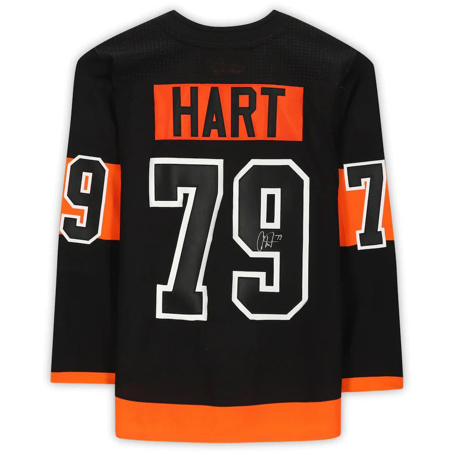 P.Flyers #79 Carter Hart Fanatics Authentic Autographed  Black Stitched American Hockey Jersey UNEC