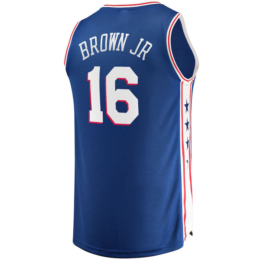 PH.76ers #16 Charlie Brown Jr. Fanatics Branded 2021-22 Fast Break Replica Jersey Icon Edition Royal Stitched American Basketball Jersey UNEC