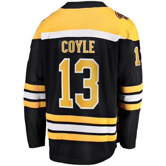 B.Bruins #13 Charlie Coyle Fanatics Branded Home Premier Breakaway Player Jersey  Black Stitched American Hockey Jersey UNEC