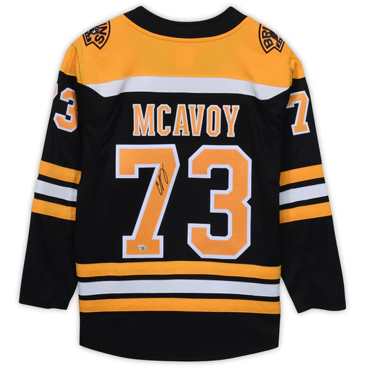 B.Bruins #73 Charlie McAvoy Fanatics Authentic Autographed Black Fanatics Breakaway Jersey Stitched American Hockey Jersey UNEC
