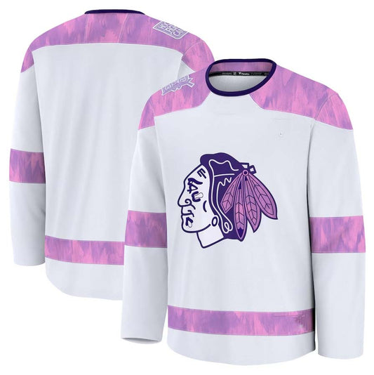 C.Blackhawks Fanatics 2024 Hockey Fights Cancer Practice Jersey - White Stitched American Hockey Jersey UNEC