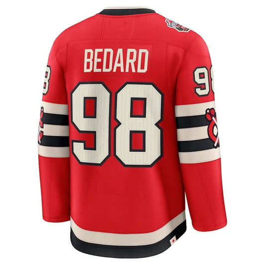 C.Blackhawks #98 Connor Bedard Fanatics 2025 Winter Classic Premium Player Jersey - Red Stitched American Hockey Jersey UNEC