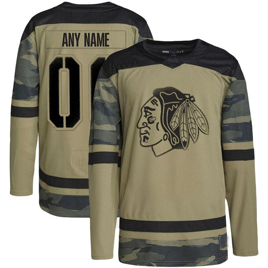 Custom C.Blackhawks Military Appreciation Team Authentic Custom Practice Jersey Camo Stitched American Hockey Jersey UNEC