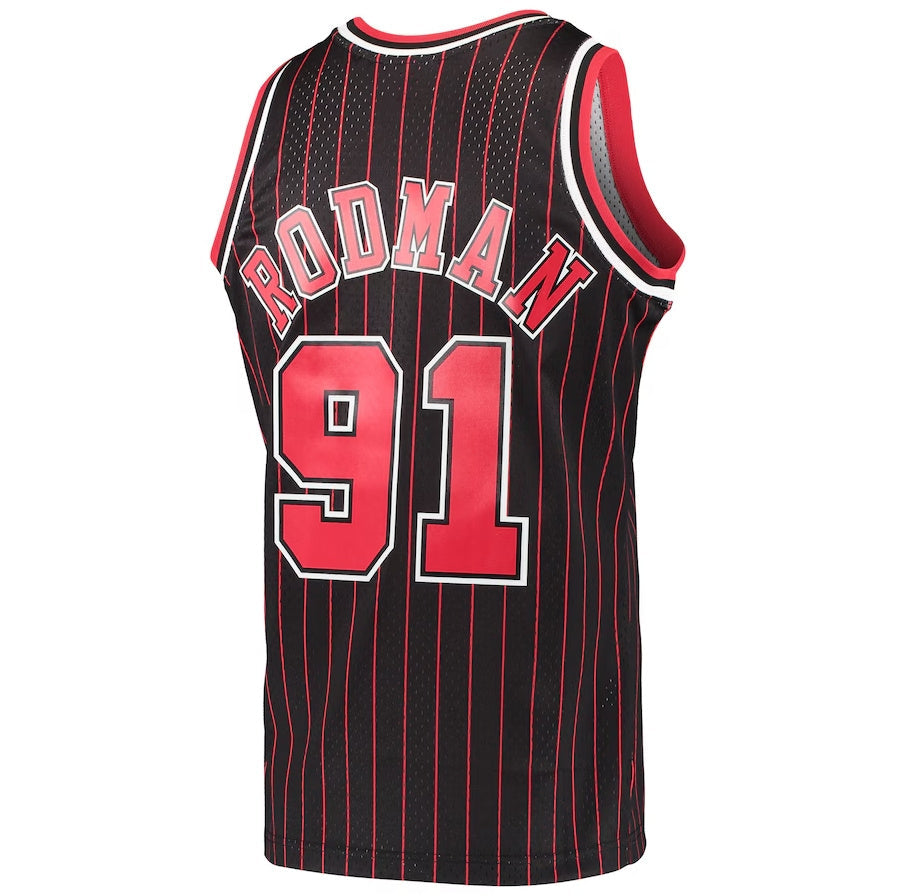 C.Bulls #91 Dennis Rodman Mitchell & Ness Hardwood Classics Swingman Jersey - Black American Basketball Jersey UNEC