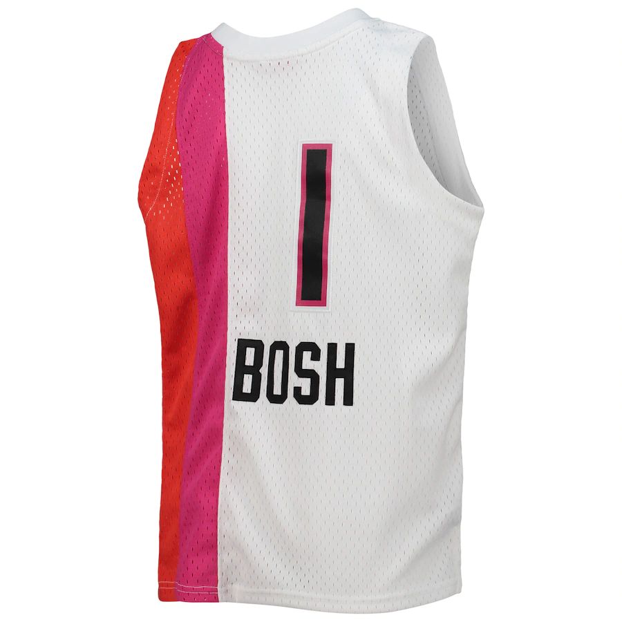 M.Heat #1 Chris Bosh Mitchell & Ness 2011-12 Hardwood Classics Swingman Jersey White Stitched American Basketball Jersey UNEC