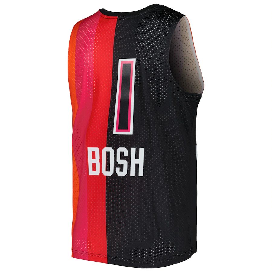 M.Heat #1 Chris Bosh Mitchell & Ness Hardwood Classics 2011-12 Split Swingman Jersey BlackRed Stitched American Basketball Jersey UNEC