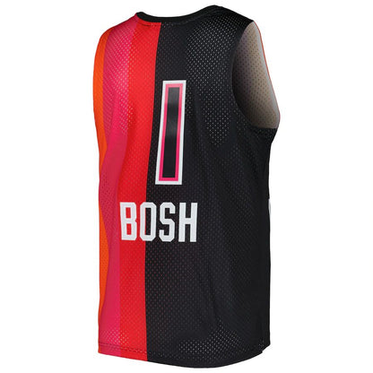 M.Heat #1 Chris Bosh Mitchell & Ness Hardwood Classics 2011-12 Split Swingman Jersey BlackRed Stitched American Basketball Jersey UNEC