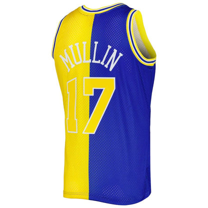 G.State Warriors #17 Chris Mullin Mitchell & Ness Hardwood Classics 1993-94 Split Swingman Jersey Royal Gold Stitched American Basketball Jersey UNEC