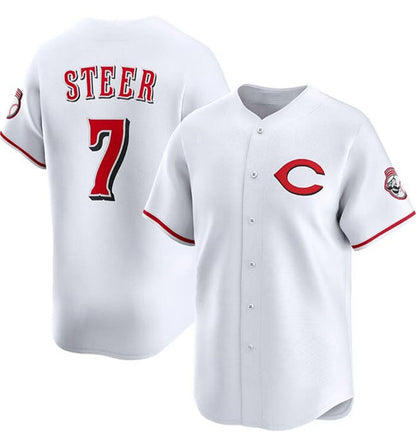 Cincinnati Reds #7 Spencer Steer White 2025 Home Limited Stitched Baseball Jersey