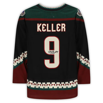 A.Coyotes #9 Clayton Keller Fanatics Authentic Autographed Kachina Alternate Jersey with 25th Anniversary Season Patch Black Stitched American Hockey Jersey UNEC