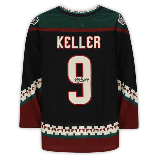 A.Coyotes #9 Clayton Keller Fanatics Authentic Autographed Kachina Alternate Jersey with 25th Anniversary Season Patch Black Stitched American Hockey Jersey UNEC