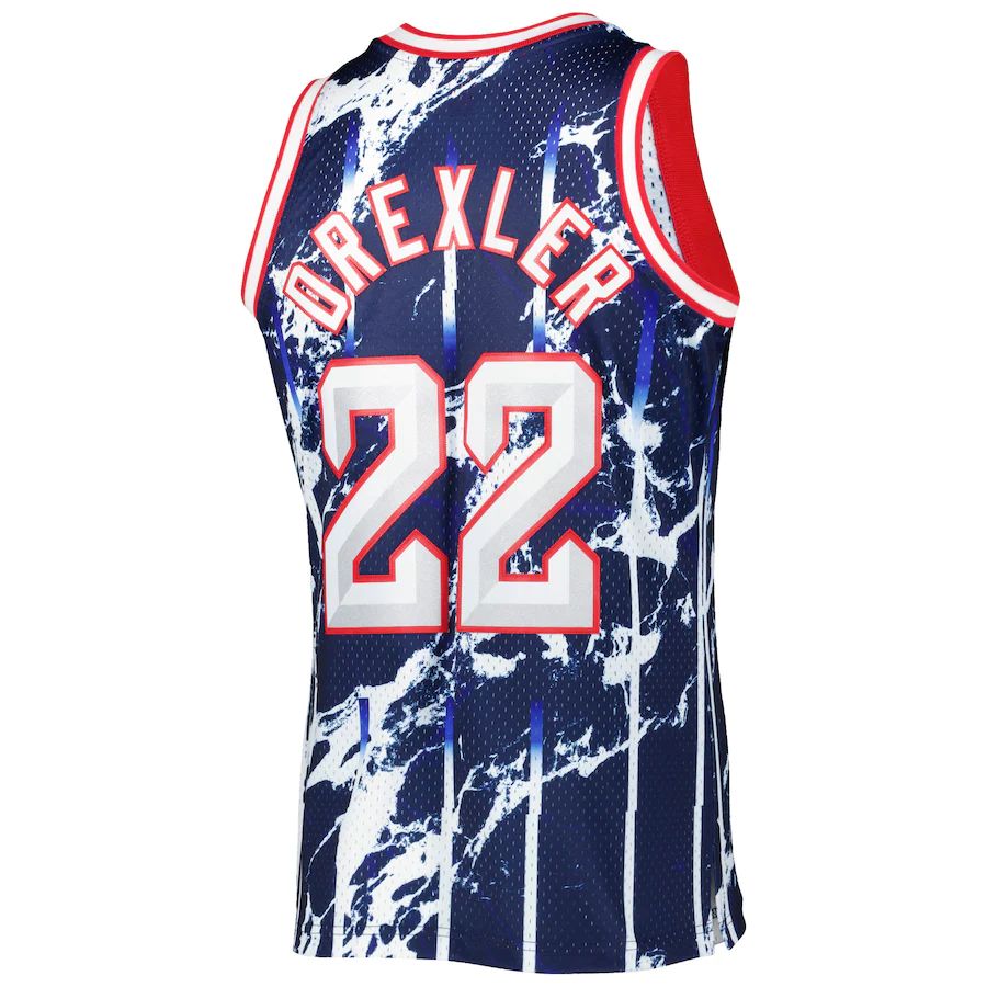 H.Rockets #22 Clyde Drexler Mitchell & Ness 1996-97 Hardwood Classics Marble Swingman Jersey Navy Stitched American Basketball Jersey UNEC