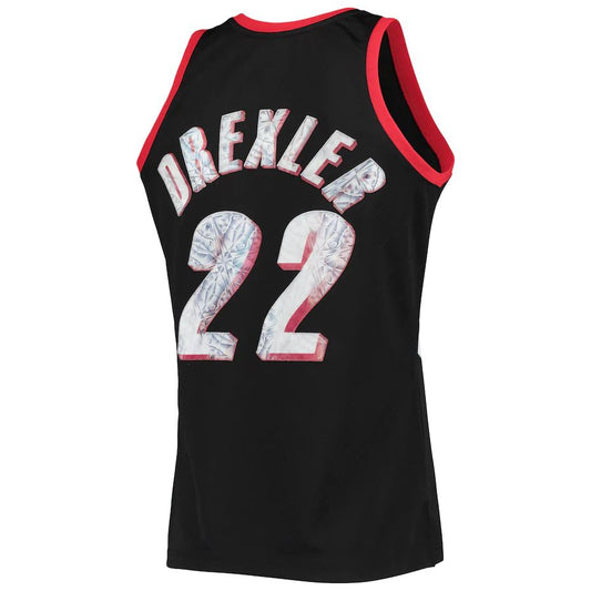 P.Trail Blazers #22 Clyde Drexler Mitchell & Ness 1996-97 Hardwood Classics  75th Anniversary Diamond Swingman Jersey Icon Edition Black Stitched American Basketball Jersey UNEC