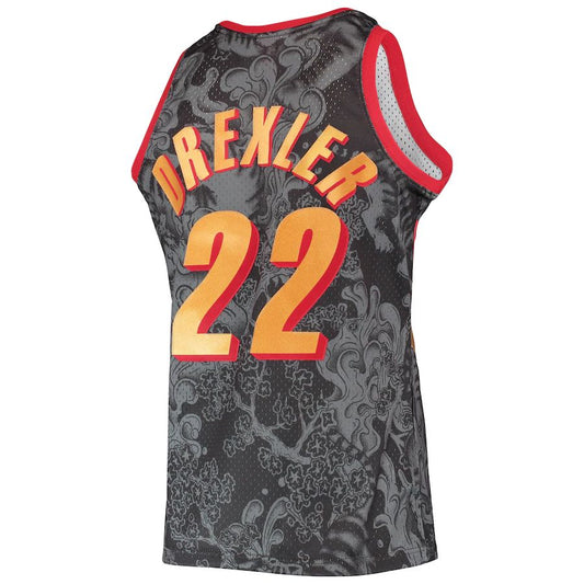 P.Trail Blazers #22 Clyde Drexler Mitchell & Ness Hardwood Classics 1991-92 Lunar New Year Swingman Jersey Black Stitched American Basketball Jersey UNEC