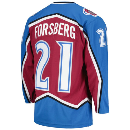 C.Avalanche #21 Peter Forsberg Mitchell & Ness 1995-96 Blue Line Player Jersey - Burgundy American Hockey Jersey UNEC