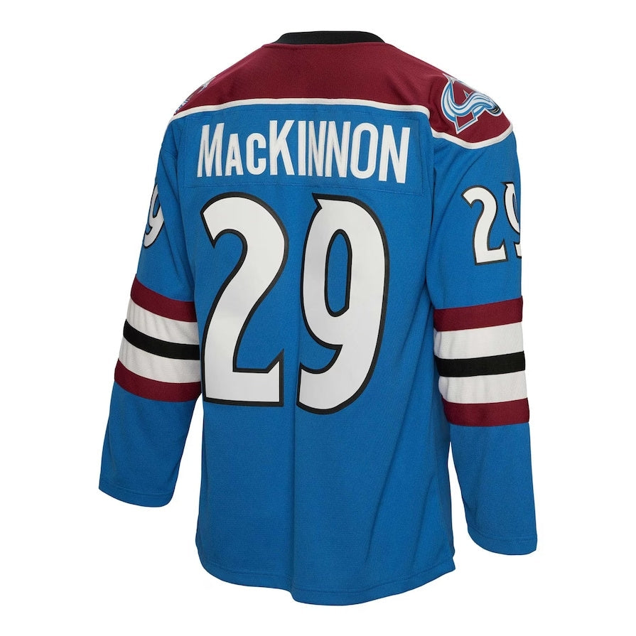 C.Avalanche #29 Nathan MacKinnon Mitchell & Ness 2013-14 Blue Line Player Jersey - Blue American Hockey Jersey UNEC