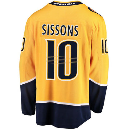N.Predators #10 Colton Sissons Fanatics Branded Breakaway Player Jersey Gold Stitched American Hockey Jersey UNEC